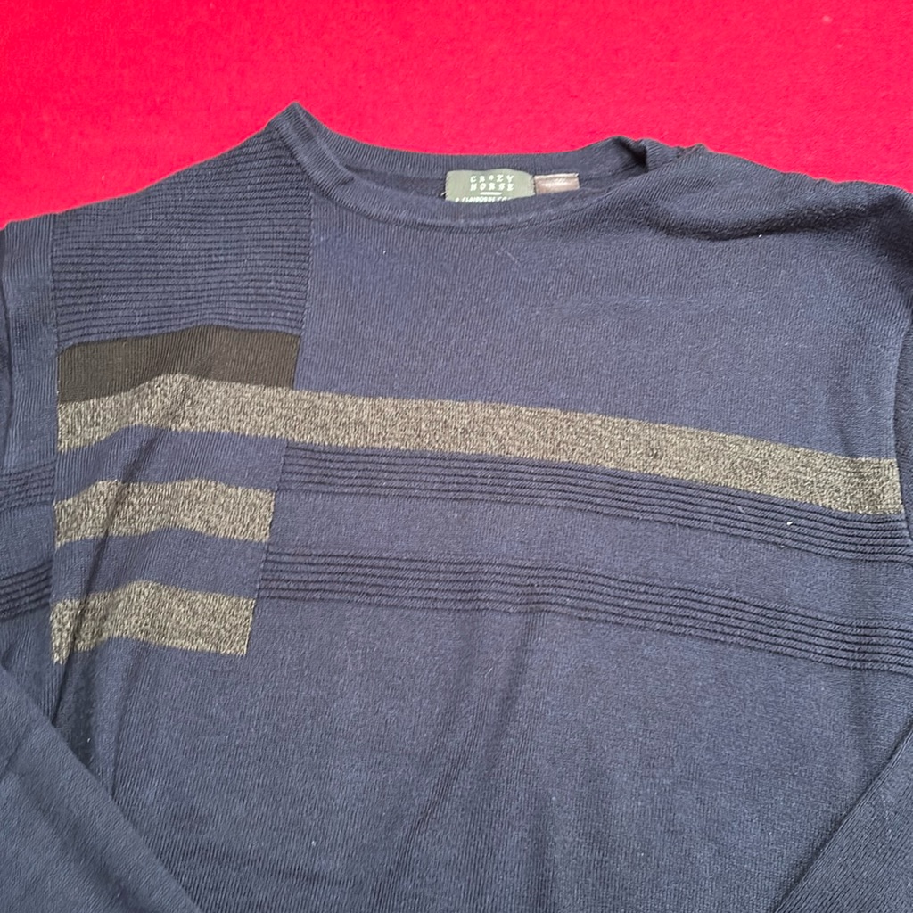 Navy Sweater With Grey And Black
